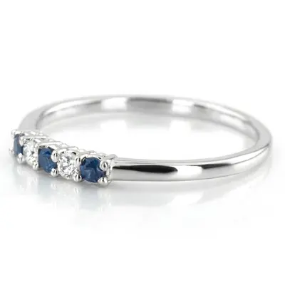 14K white gold Blue Sapphire & Diamond Alternating Anniversary Band - alternate view 3 thumbnail