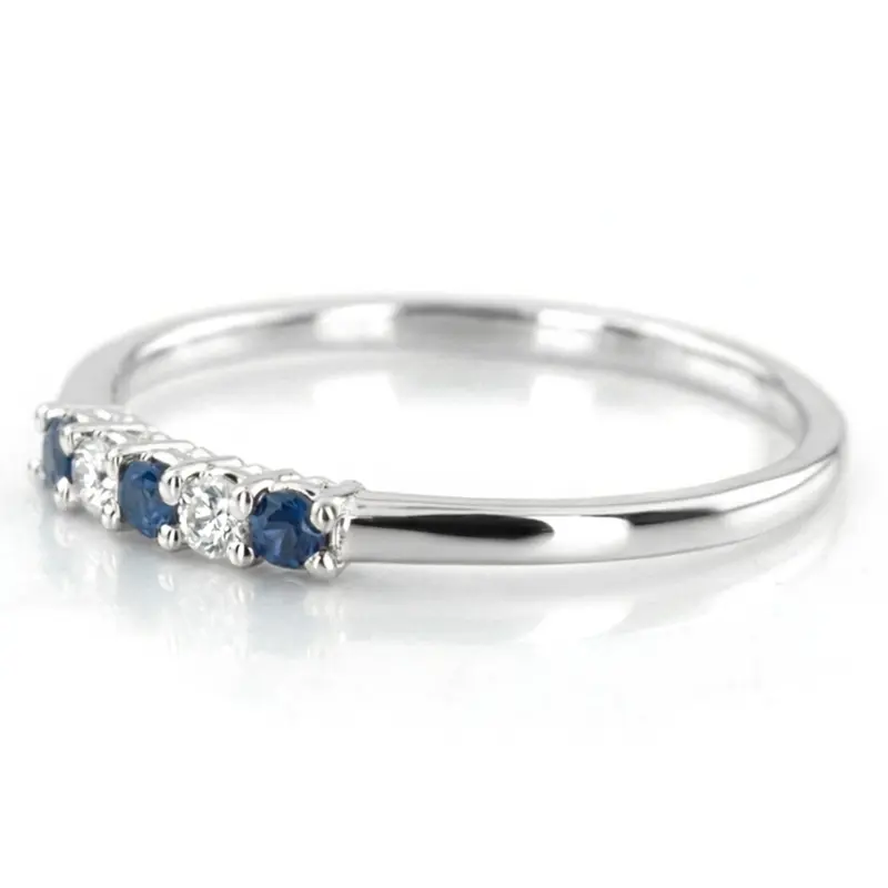 14K white gold Blue Sapphire & Diamond Alternating Anniversary Band - alternate view 3