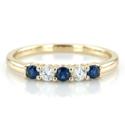 14K white gold Blue Sapphire & Diamond Alternating Anniversary Band - alternate view 4 thumbnail