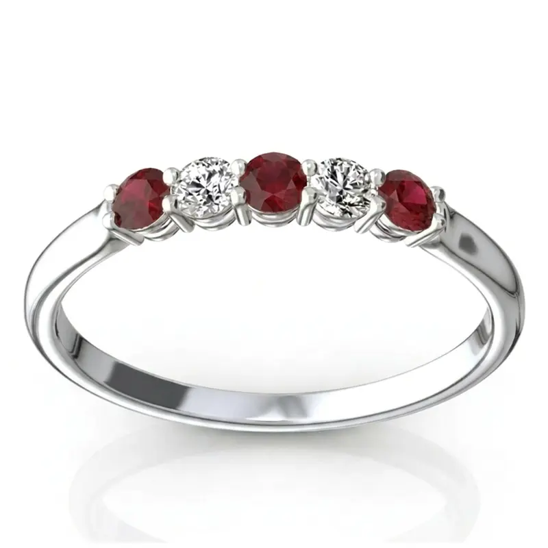 14K white gold Ruby & Diamond Alternating Anniversary Band - alternate view 2