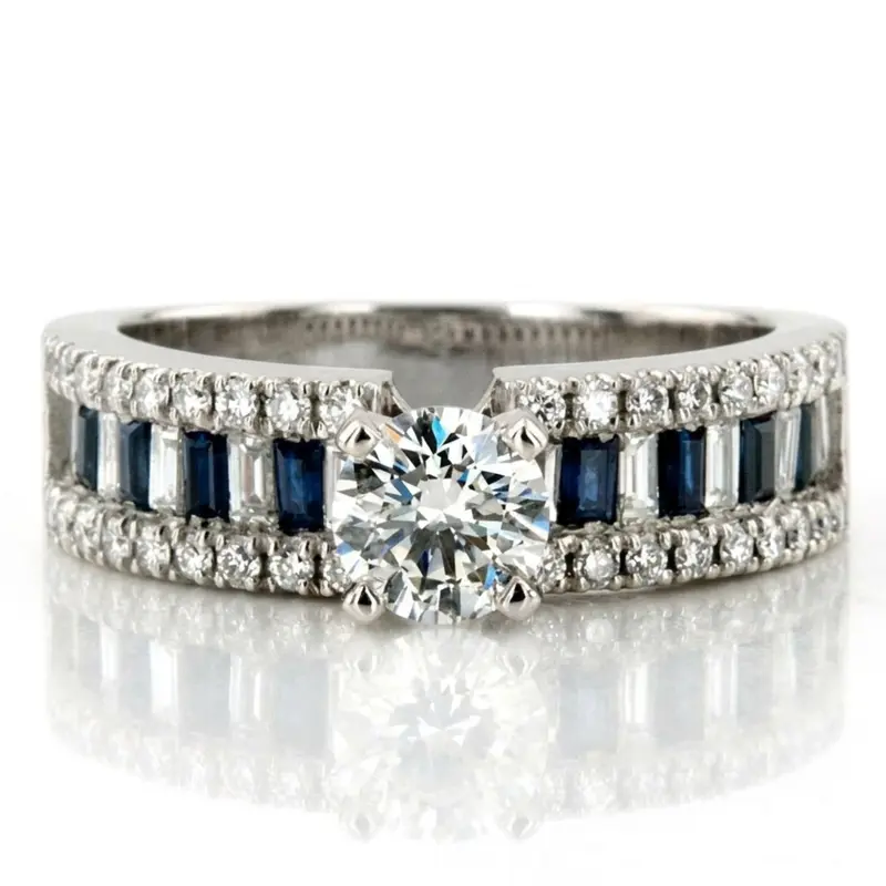 14K white gold Engagement Ring With Sapphire And Diamond Baguettes (1.25 ct. tw.) - main view