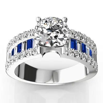 14K white gold Engagement Ring With Sapphire And Diamond Baguettes (1.25 ct. tw.) - alternate view 5 thumbnail