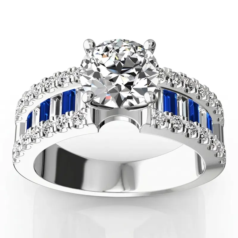 14K white gold Engagement Ring With Sapphire And Diamond Baguettes (1.25 ct. tw.) - alternate view 5