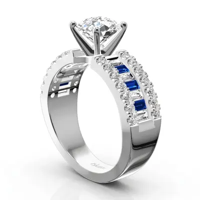 14K white gold Engagement Ring With Sapphire And Diamond Baguettes (1.25 ct. tw.) - alternate view 4 thumbnail