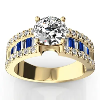 14K white gold Engagement Ring With Sapphire And Diamond Baguettes (1.25 ct. tw.) - alternate view 6 thumbnail