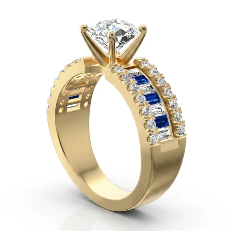 14K white gold Engagement Ring With Sapphire And Diamond Baguettes (1.25 ct. tw.) - alternate view 7