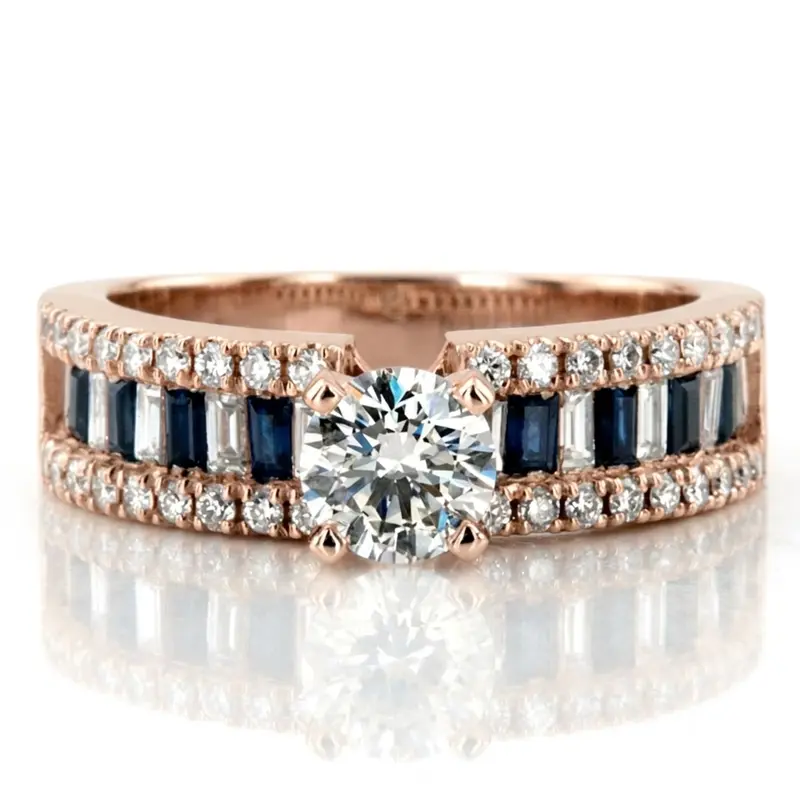 14K white gold Engagement Ring With Sapphire And Diamond Baguettes (1.25 ct. tw.) - alternate view 3