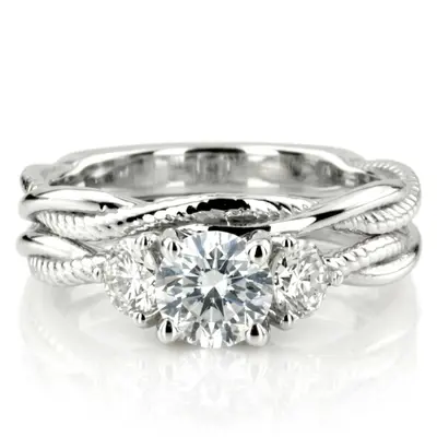 14K white gold Rope and Shiny Wire Twisted Wedding Band - alternate view 3 thumbnail