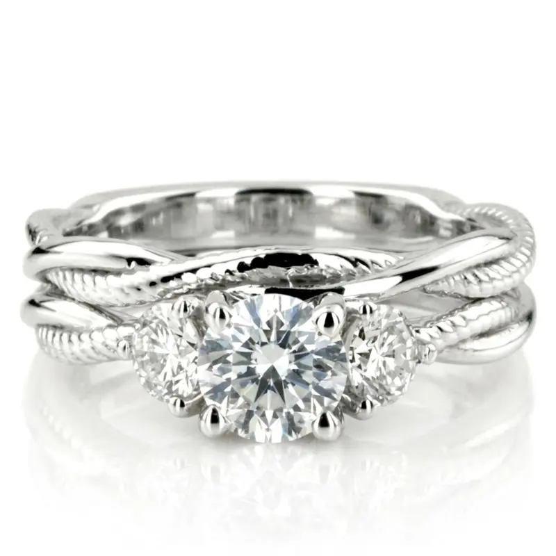 14K white gold Rope and Shiny Wire Twisted Wedding Band - alternate view 3