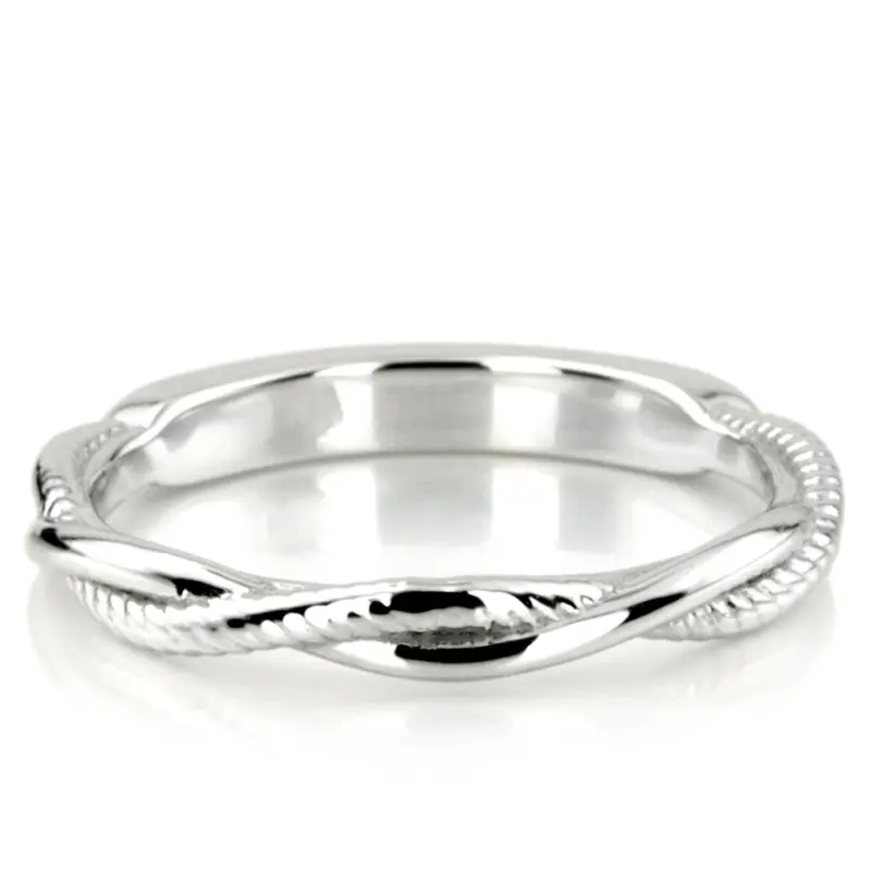 14K white gold Rope and Shiny Wire Twisted Wedding Band - main view