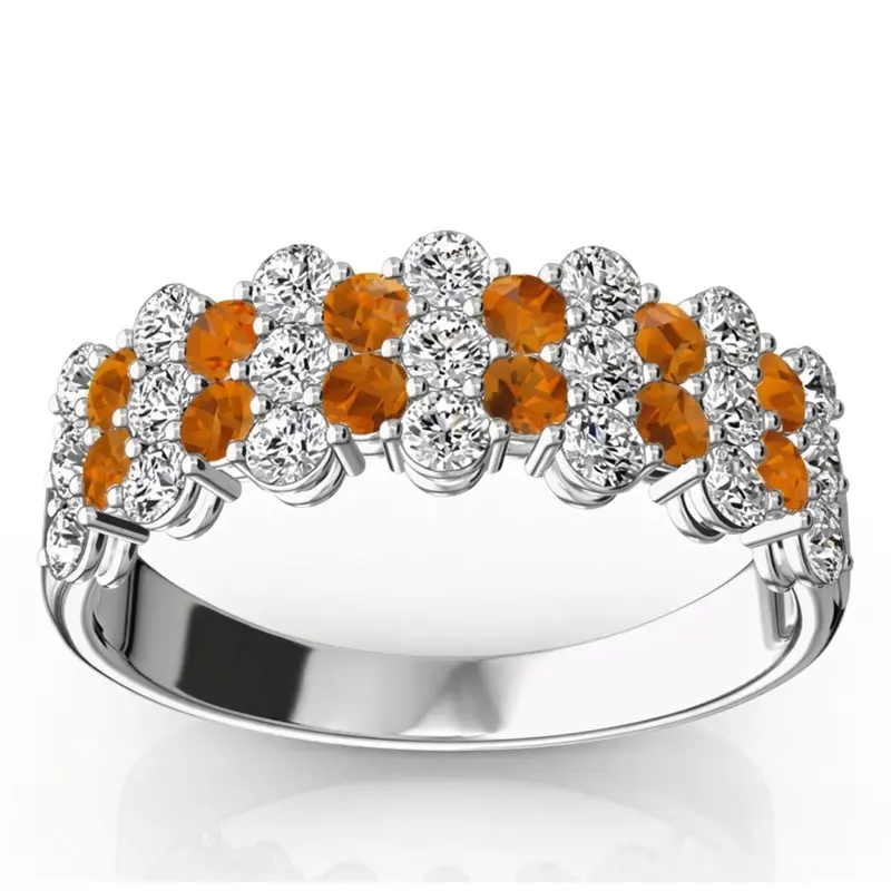 14K white gold Floating Style Citrine & Diamond Alternating Anniversary Band - main view