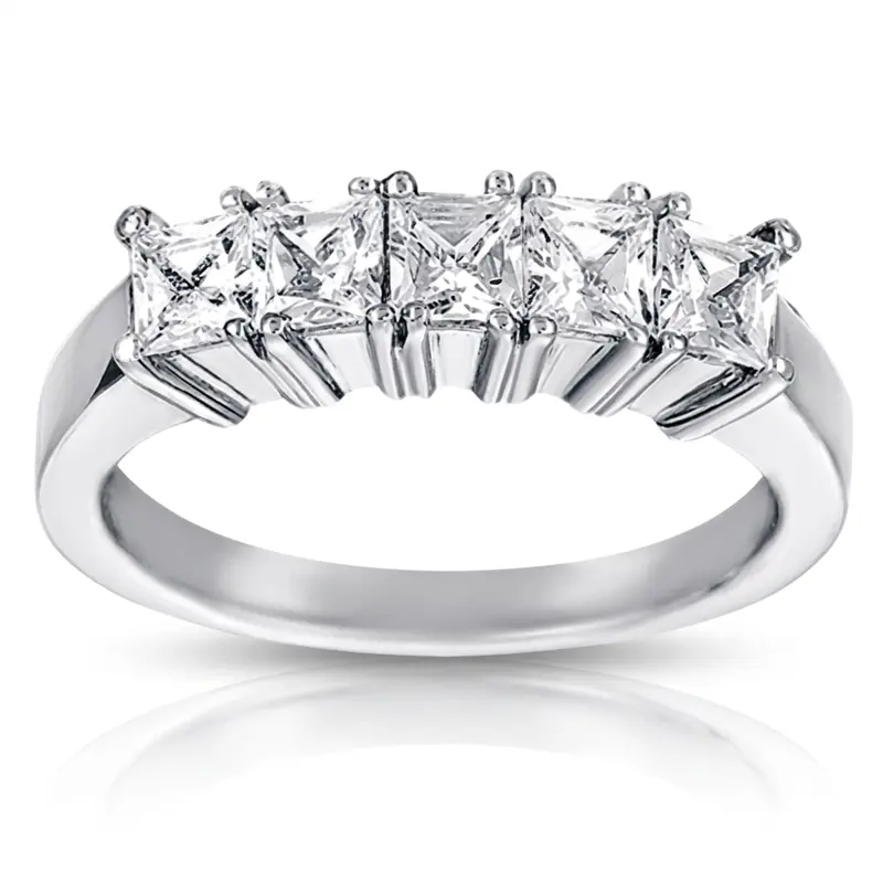14K white gold Five Stone Princess Cut Diamond Wedding Band (1 ct. tw.) - main view