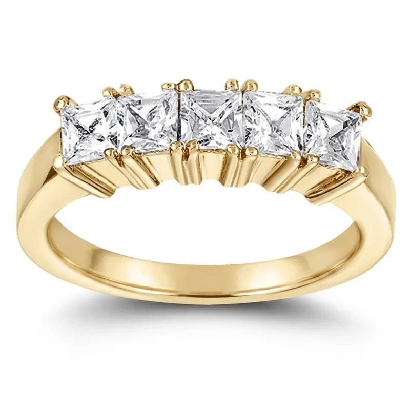 14K white gold Five Stone Princess Cut Diamond Wedding Band (1 ct. tw.) - alternate view 2