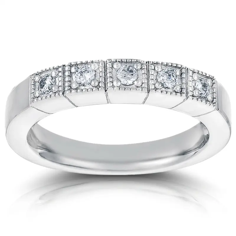 14K white gold Antique Five Stone Milgrain Diamond Wedding Band (3/4 ct. tw.) - main view