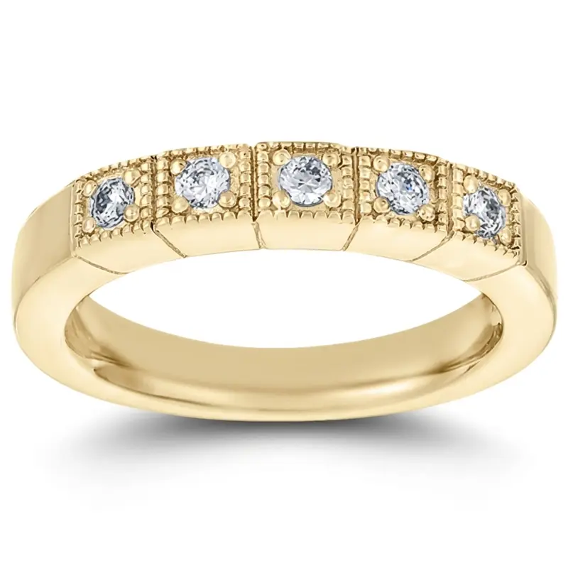 14K white gold Antique Five Stone Milgrain Diamond Wedding Band (3/4 ct. tw.) - alternate view 2