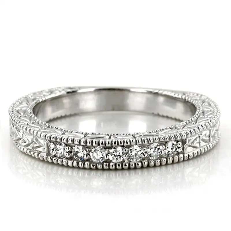 14K white gold Antique Design Engraved Diamond Anniversary Band (0.14 ct. tw.) - main view