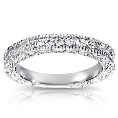 14K white gold Antique Design Engraved Diamond Anniversary Band (0.14 ct. tw.) - alternate view 5 thumbnail
