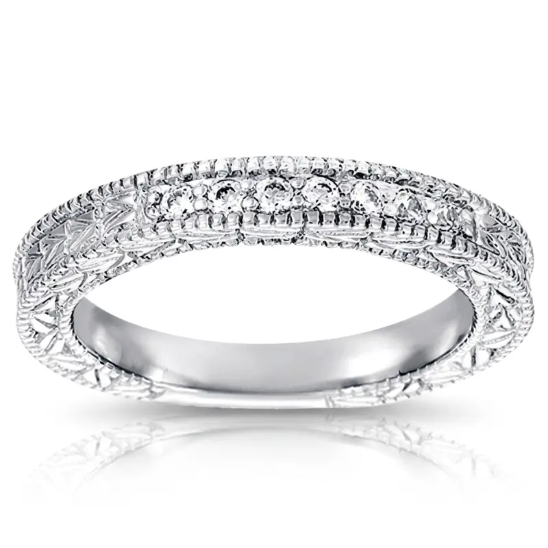 14K white gold Antique Design Engraved Diamond Anniversary Band (0.14 ct. tw.) - alternate view 5