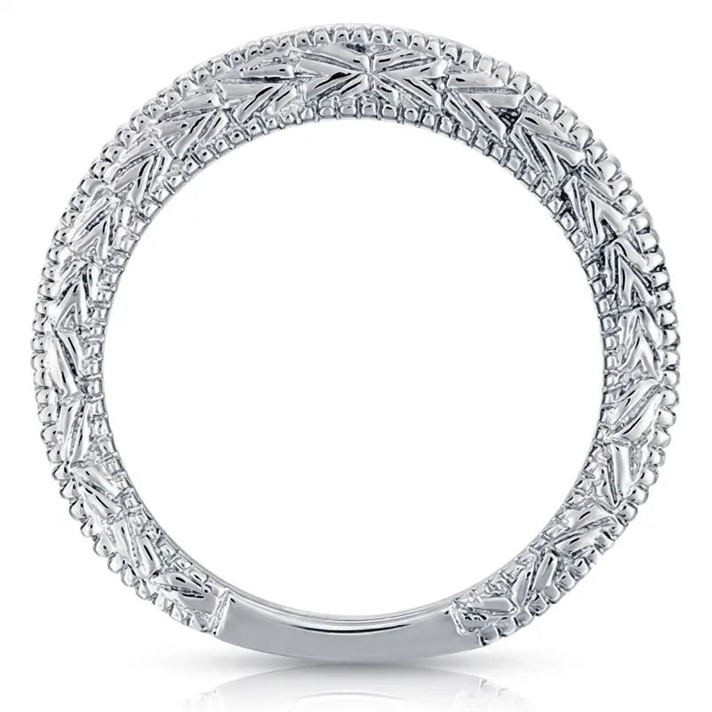 14K white gold Antique Design Engraved Diamond Anniversary Band (0.14 ct. tw.) - alternate view 3