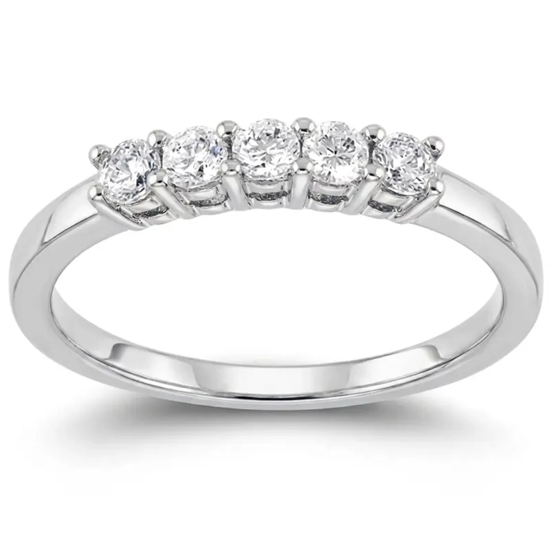 14K white gold 5 Stone Classic Basket shared Prong Diamond Anniversary Ring (0.25 ct. tw.) - main view