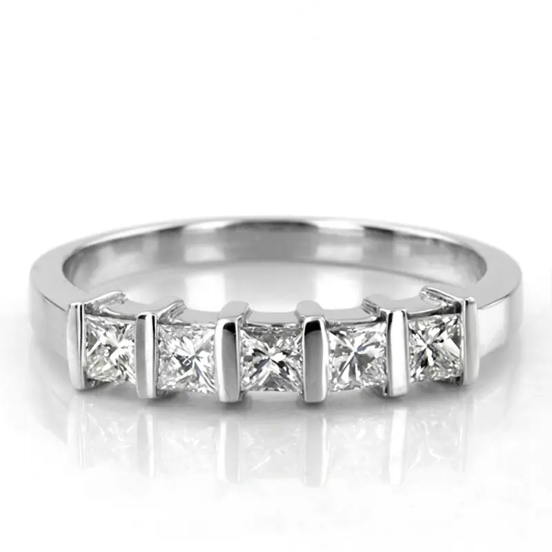 14K white gold 5 Stone Contemporary Bar Set Princess Cut Women Diamond Ring (1/4 ct. tw.) - main view