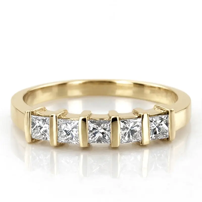 14K white gold 5 Stone Contemporary Bar Set Princess Cut Women Diamond Ring (1/4 ct. tw.) - alternate view 2