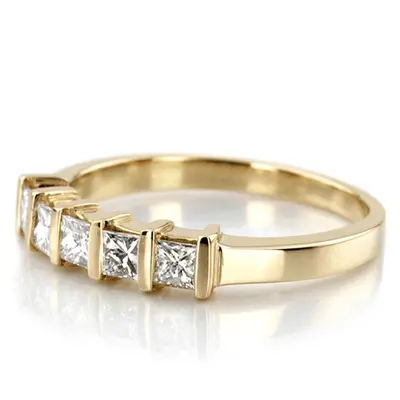 14K white gold 5 Stone Contemporary Bar Set Princess Cut Women Diamond Ring (1/4 ct. tw.) - alternate view 4 thumbnail