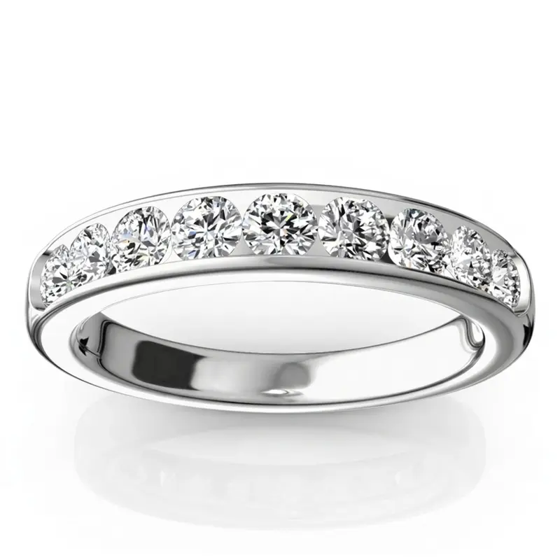 14K white gold Brilliant Round 9 Stone Channel Set Diamond Anniversary Ring (3/4 ct. tw.) - main view