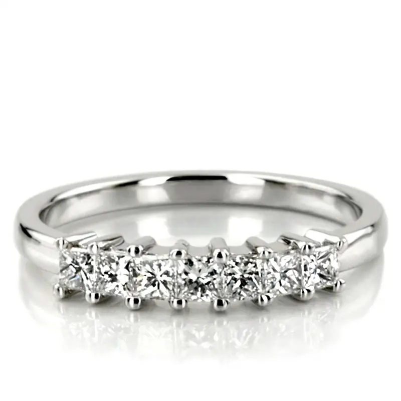 14K white gold Classic 7-Stone Princess Cut Closed Basket Setting Woman Anniversary Ring (3/4 ct. tw.) - main view