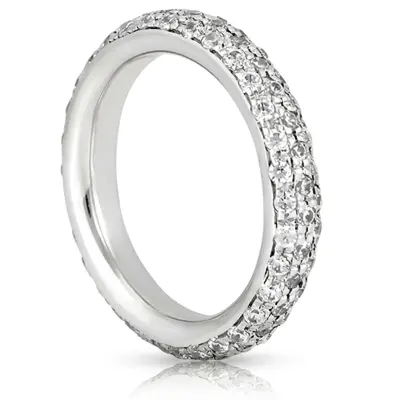14K white gold Three Row Micro Pave Diamond Eternity Wedding Band (1 1/8 ct. tw.) - alternate view 3 thumbnail