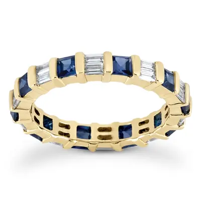 Blue Sapphire & 0.72 ct. tw. Baguette Diamond Alternating Eternity Band - view 2 of 4