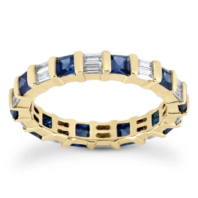 14K white gold Blue Sapphire & 0.72 ct. tw. Baguette Diamond Alternating Eternity Band - alternate view 2