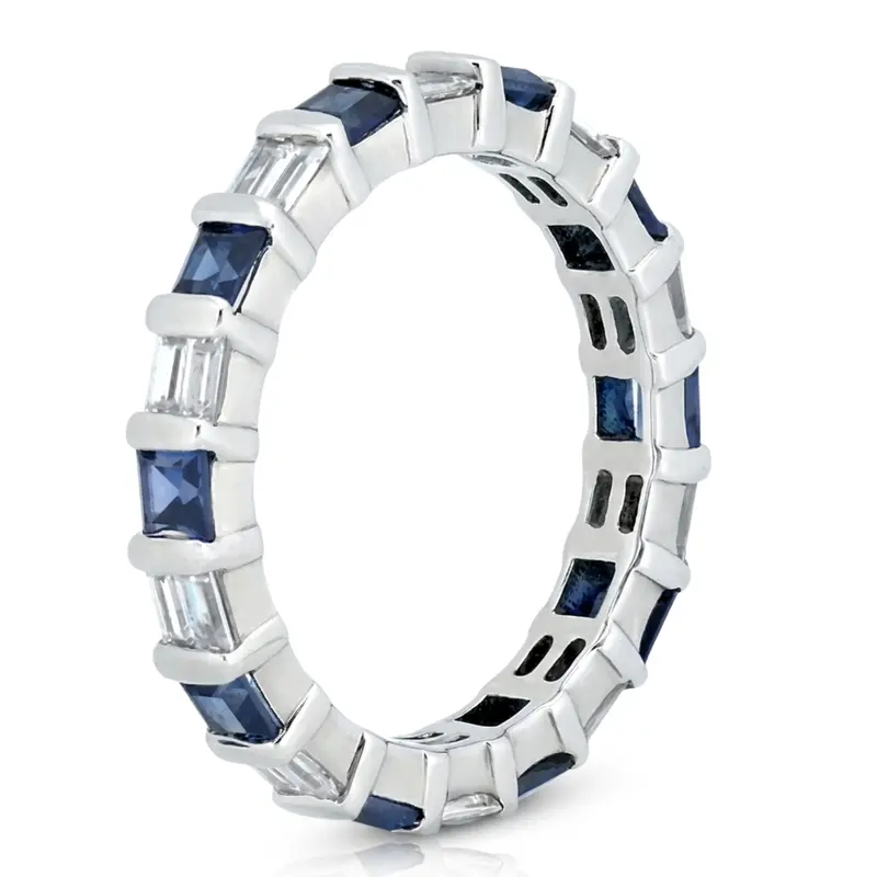 14K white gold Blue Sapphire & 0.72 ct. tw. Baguette Diamond Alternating Eternity Band - alternate view 3