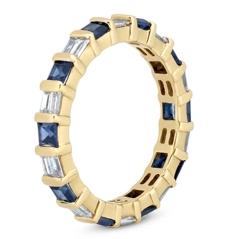 14K white gold Blue Sapphire & 0.72 ct. tw. Baguette Diamond Alternating Eternity Band - alternate view 4