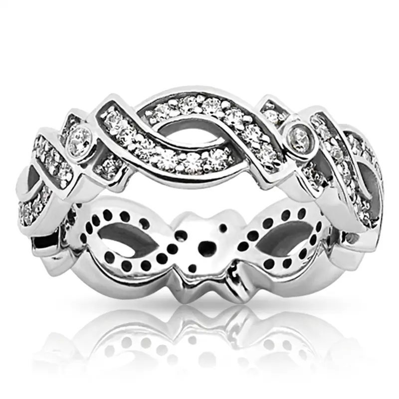 14K white gold Elegant Bead Set Eternity Wedding Band (0.66 ct. tw.) - main view