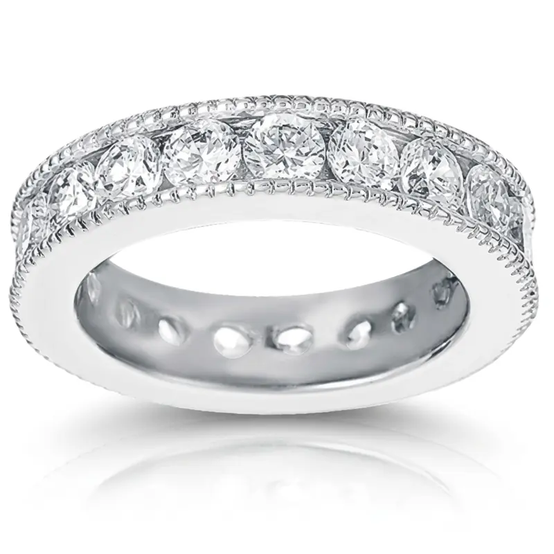 14K white gold 2.55 ct. Channel Set with Milgrain Edge Diamond Eternity Wedding Band - alternate view 2