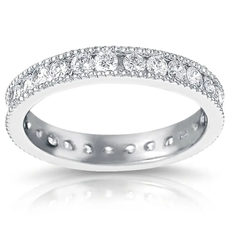14K white gold Channel Set With Mill Grain Edge Diamond Eternity Wedding Band (0.90 ct. tw) - main view