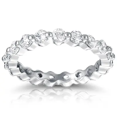 14K white gold Single Shared Prong Round Cut Diamond Eternity Wedding Band (1.26 ct. tw.) - main view thumbnail