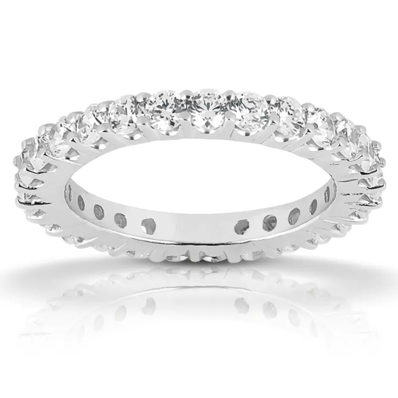14K white gold 1.20 ct. Round Cut Prong Set Diamond Eternity Wedding Band - main view