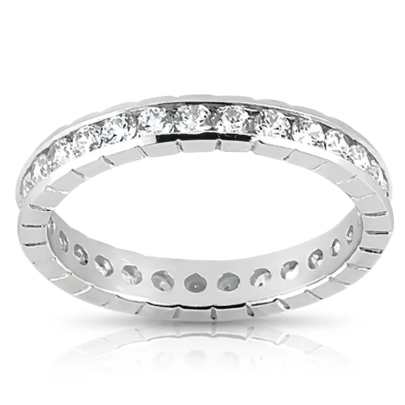 14K white gold 0.78 ct. Round Cut Channel Set Diamond Eternity Wedding Band - main view
