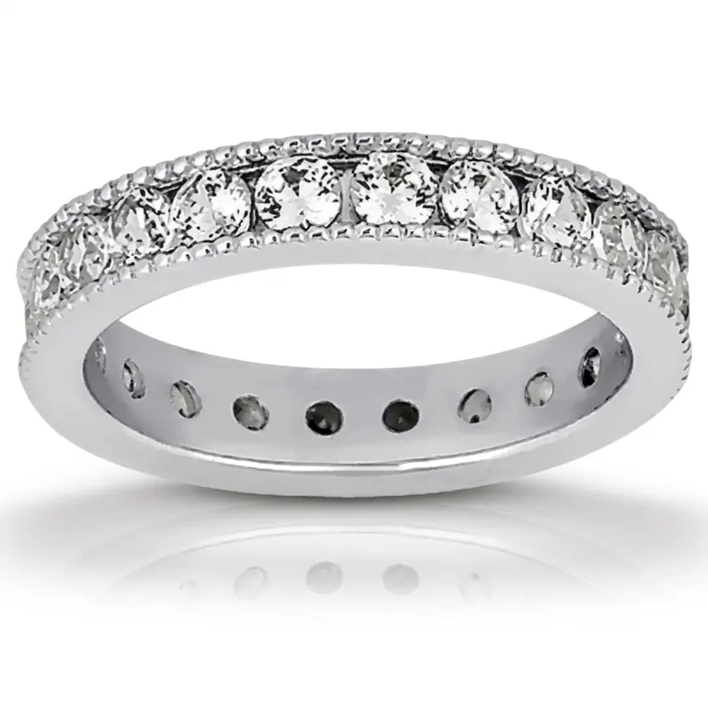 14K white gold 1.40 ct. Channel Set with Milgrain Edge Diamond Eternity Wedding Band - main view