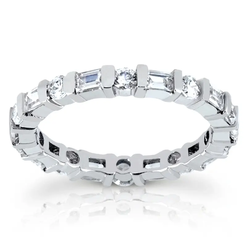 14K white gold 1.36 ct. Multi-Shape Bar Set Diamond Eternity Wedding Band - main view