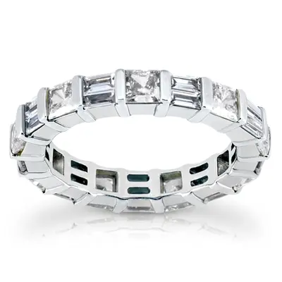 1.62 ct. Princesss Sapphire and Baguette Cut Diamond Eternity Wedding Band 1