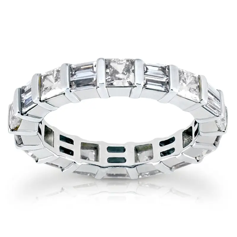 14K white gold 1.62 ct. Princesss Sapphire and Baguette Cut Diamond Eternity Wedding Band 1 - main view