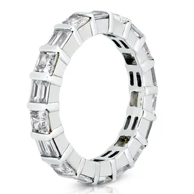 14K white gold 1.62 ct. Princesss Sapphire and Baguette Cut Diamond Eternity Wedding Band 1 - alternate view 3 thumbnail