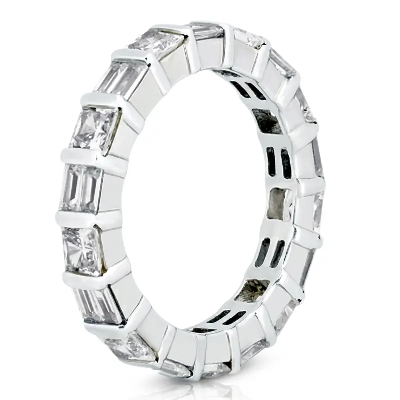 14K white gold 1.62 ct. Princesss Sapphire and Baguette Cut Diamond Eternity Wedding Band 1 - alternate view 3