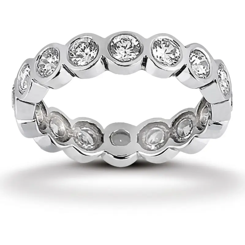 14K white gold 1.50 ct. Round Cut Bezel Set Diamond Eternity Wedding Band - main view