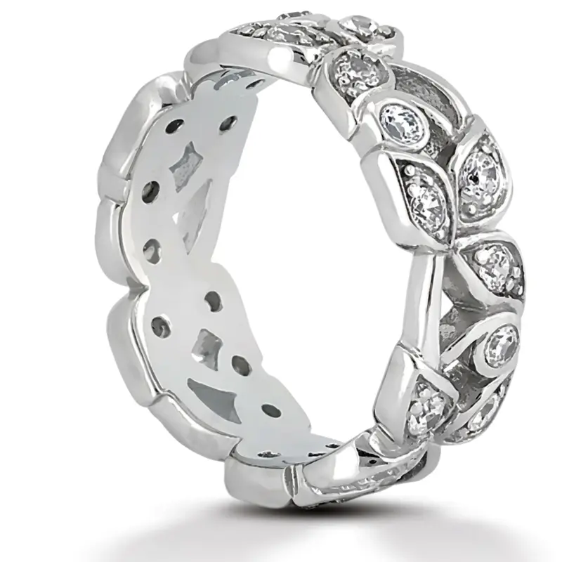 14K white gold Floral Design 0.72 CT Diamond Eternity Wedding Band - alternate view 2