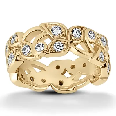 14K white gold Floral Design 0.72 CT Diamond Eternity Wedding Band - alternate view 3 thumbnail
