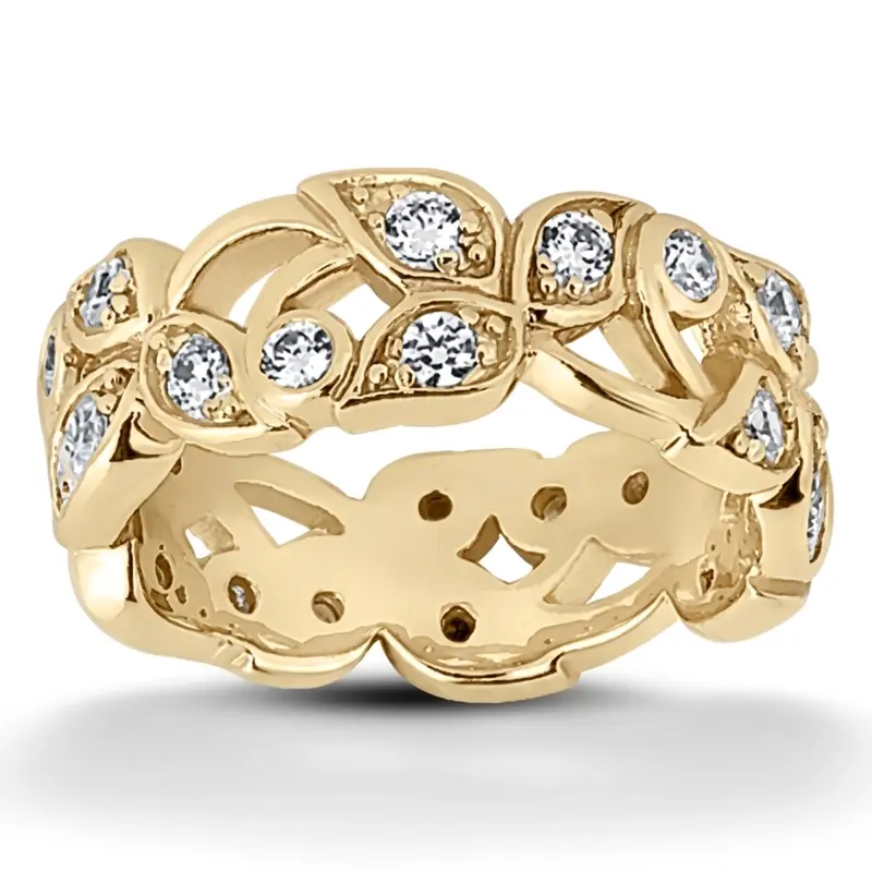14K white gold Floral Design 0.72 CT Diamond Eternity Wedding Band - alternate view 3